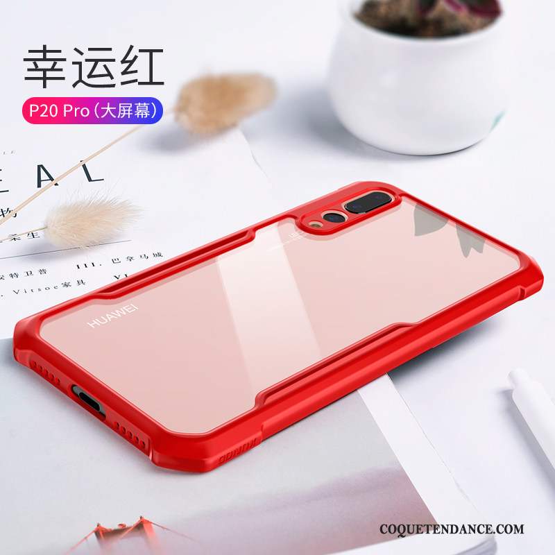 Huawei P20 Pro Coque Silicone Étui Net Rouge Transparent Très Mince