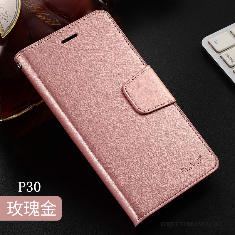 Huawei P30 Coque De Téléphone Or Rose Tout Compris Étui En Cuir Protection