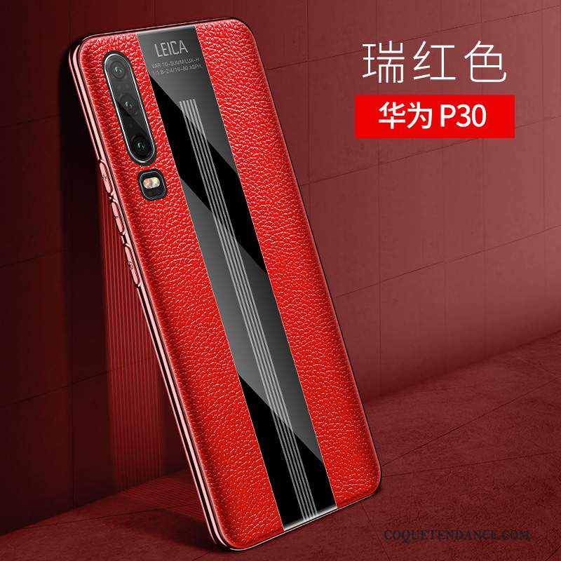 Huawei P30 Coque Incassable Net Rouge Créatif Protection Très Mince
