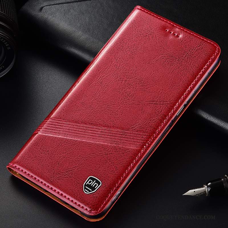 Huawei P30 Lite Coque Étui En Cuir Cuir Véritable Rouge Incassable Housse