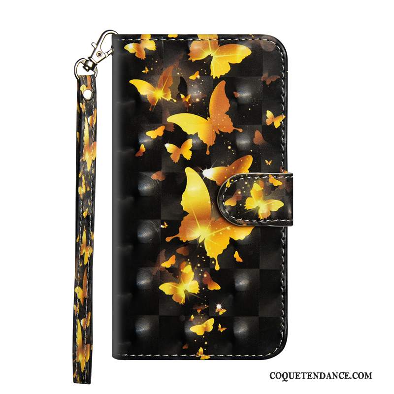 Huawei P30 Pro Coque Protection Étui En Cuir Noir Or Papillon