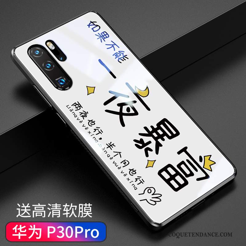 Huawei P30 Pro Coque Verre Net Rouge Étui Protection Blanc