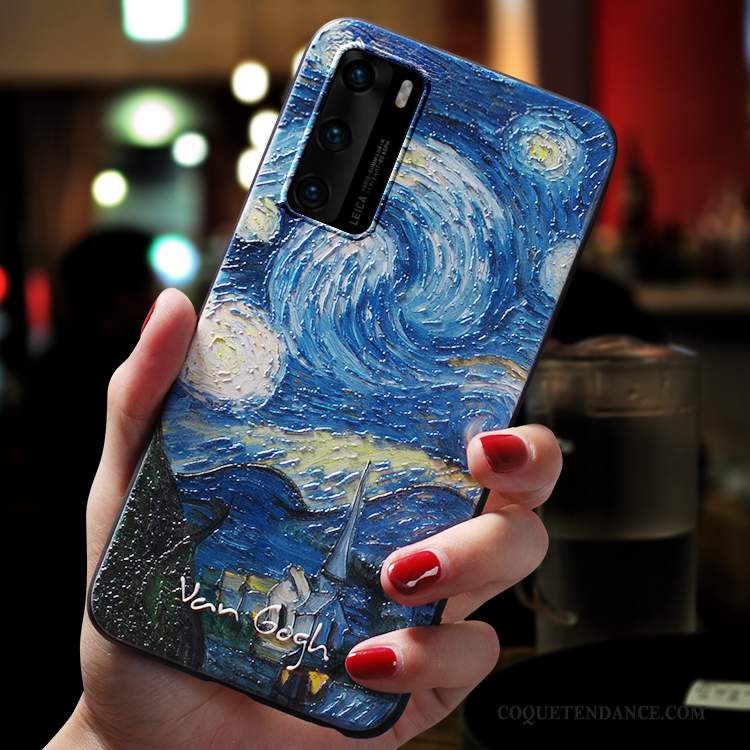 Huawei P40 Coque Silicone Délavé En Daim Très Mince Art Peinture À L'huile