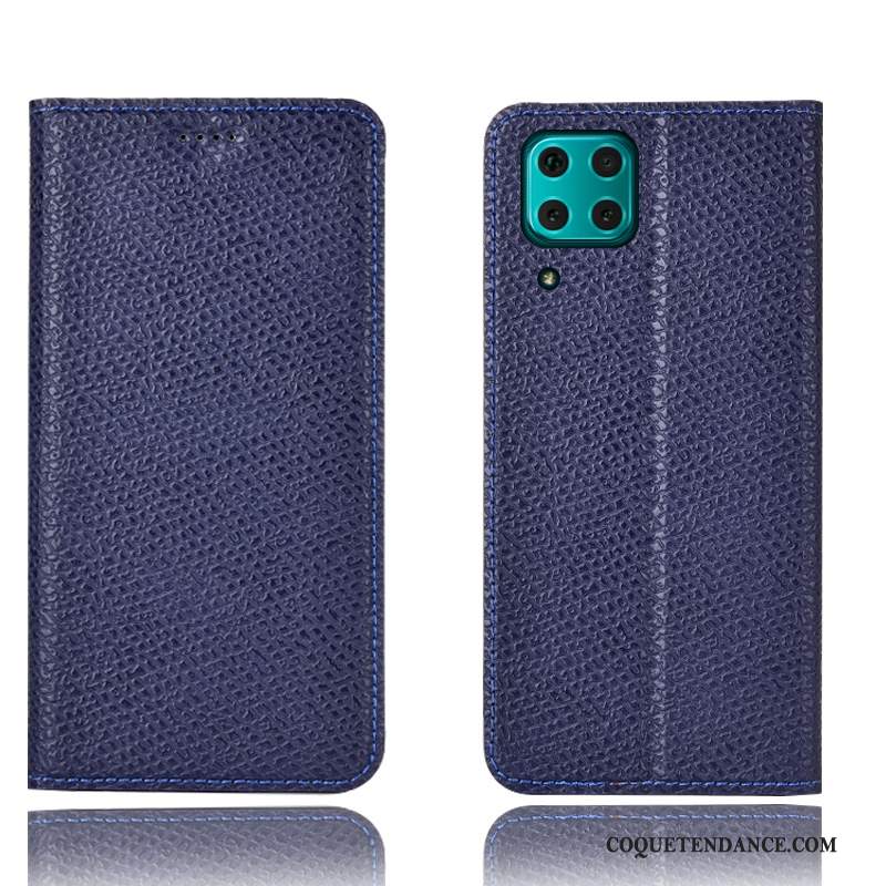 Huawei P40 Lite Coque Bleu Protection Étui Modèle Fleurie Housse