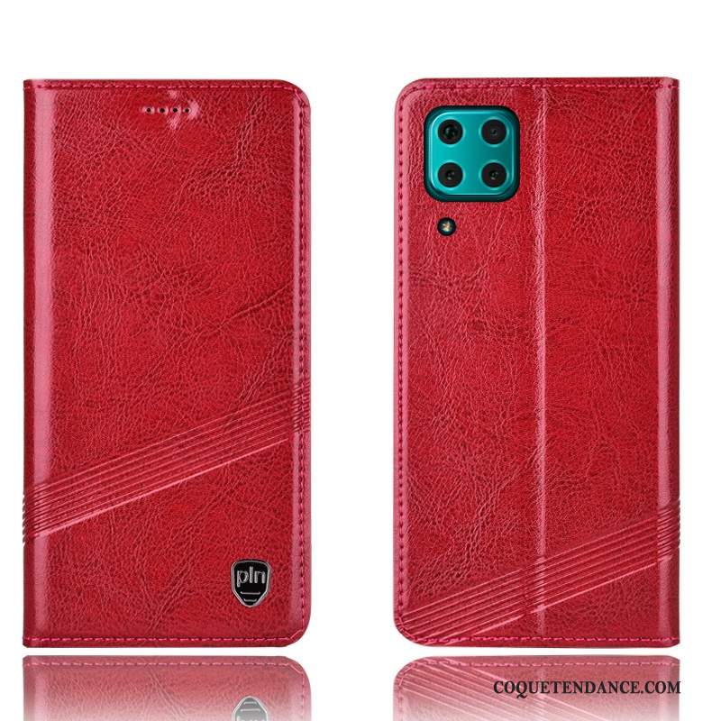Huawei P40 Lite Coque Incassable Rouge Housse Étui En Cuir Protection
