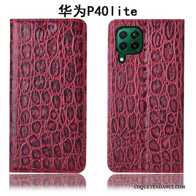 Huawei P40 Lite Coque Incassable Étui En Cuir De Téléphone Rouge Protection