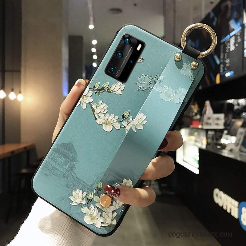 Huawei P40 Pro Coque De Téléphone Étui Bleu Gaufrage Protection