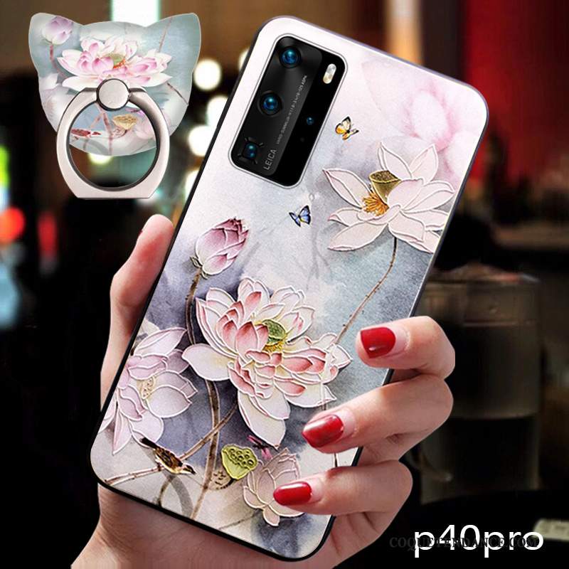 Huawei P40 Pro Coque Fluide Doux Vent Net Rouge Silicone Rose