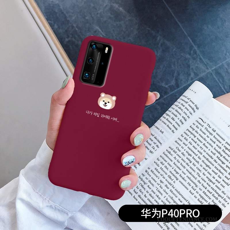 Huawei P40 Pro Coque Rouge Fluide Doux Protection Amoureux Net Rouge