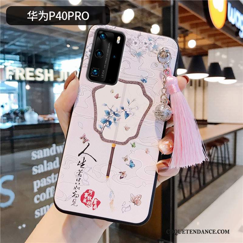 Huawei P40 Pro Coque Silicone Rose Étui À Franges Style Chinois