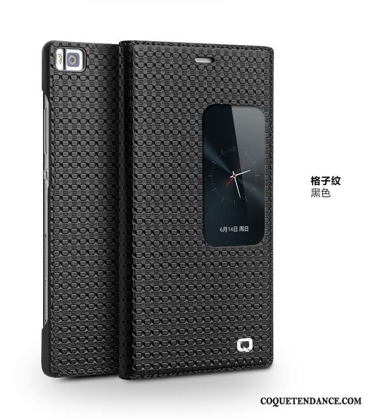 Huawei P8 Coque Cuir Véritable Étui Protection Housse Noir