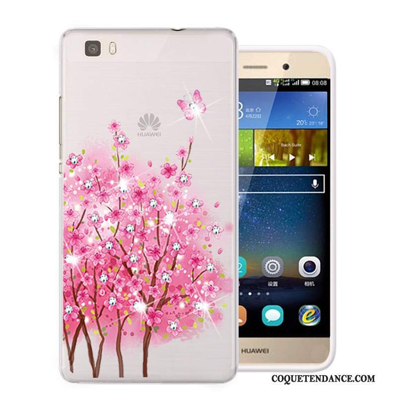 Huawei P8 Lite Coque Jeunesse Rose Étui Strass Fluide Doux