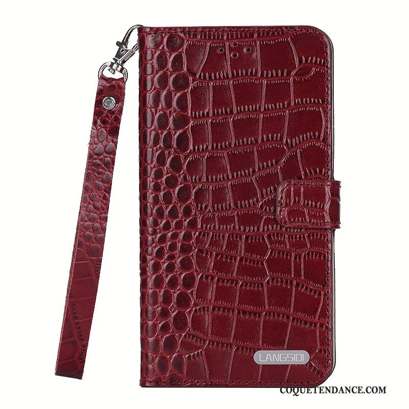 Huawei P9 Coque De Téléphone Cuir Véritable Simple Vin Rouge Housse