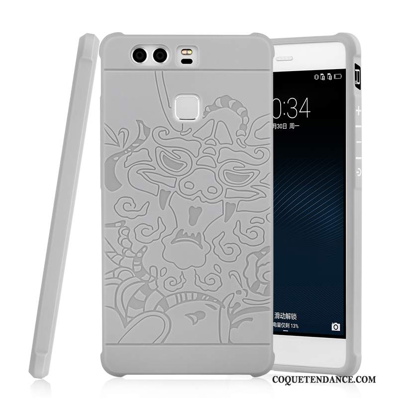 Huawei P9 Coque Incassable Étui Business Gaufrage Gris