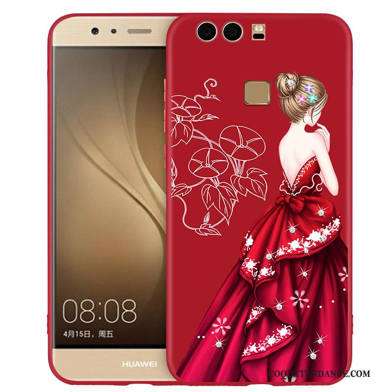 Huawei P9 Plus Coque Silicone Étui Tendance Fluide Doux Rouge