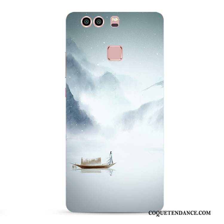 Huawei P9 Plus Coque Tout Compris Peinture À L'encre Bleu Clair Peinte À La Main Étui