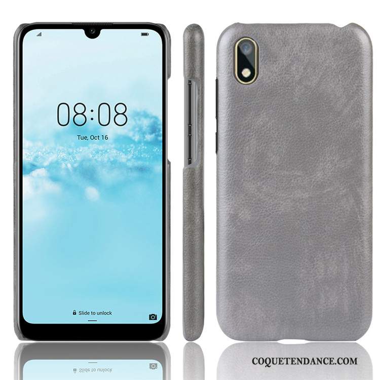 Huawei Y5 2019 Coque Difficile Protection Litchi Gris