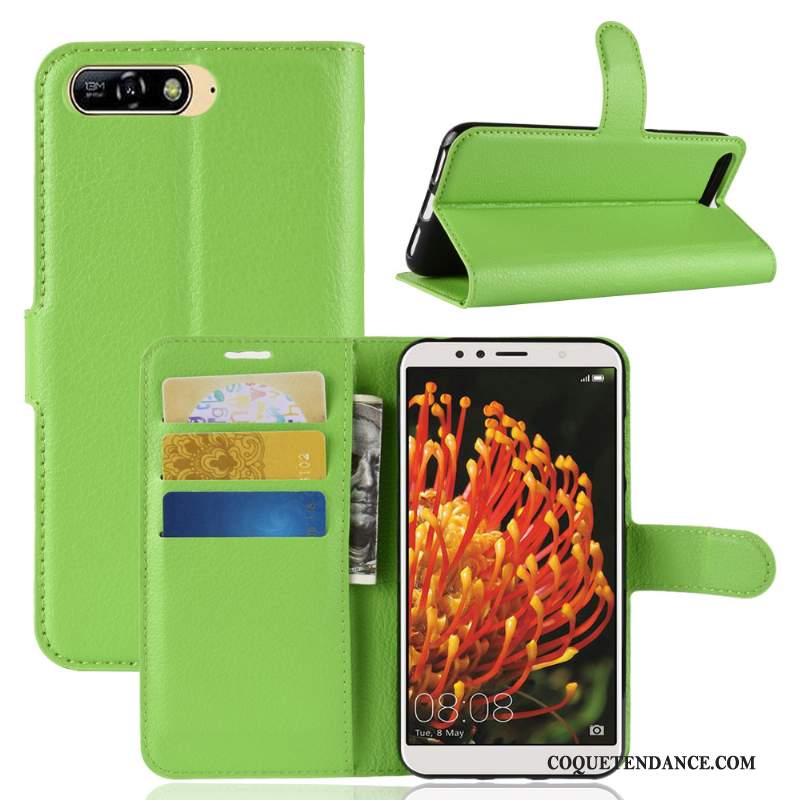 Huawei Y6 2018 Coque Étui En Cuir Incassable Vert De Téléphone Tout Compris