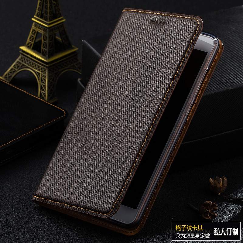 Huawei Y6 2019 Coque Tout Compris Étui En Cuir Incassable Plaid Cuir Véritable