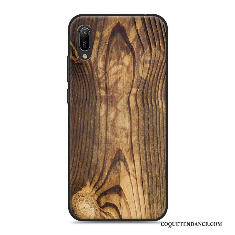 Huawei Y6 2019 Coque Vintage Grain De Bois De Téléphone Étui