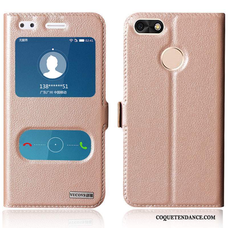 Huawei Y6 Pro 2017 Coque Tout Compris Étui En Cuir Rose Cuir Véritable Housse