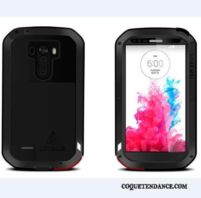 Lg G3 Coque De Téléphone Métal Verre Trempé Trois Défenses Noir