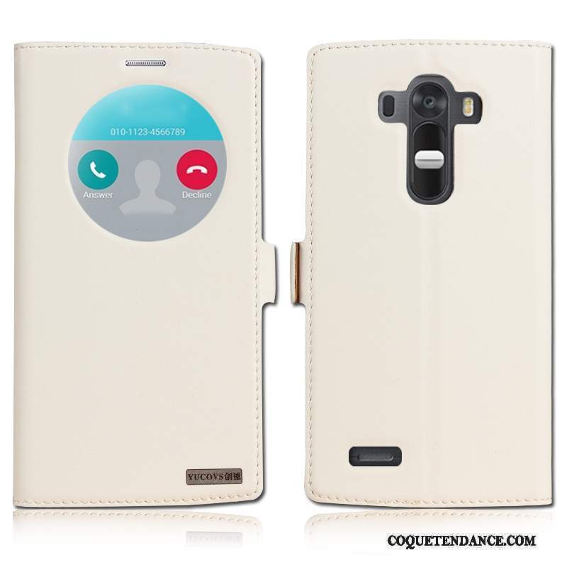 Lg G4 Coque Cuir Véritable De Téléphone Étui En Cuir Protection Blanc