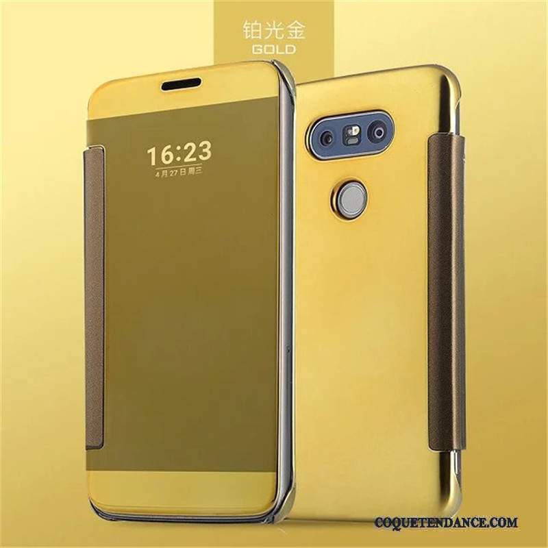 Lg G5 Coque Protection Étui Étui En Cuir Miroir Jaune