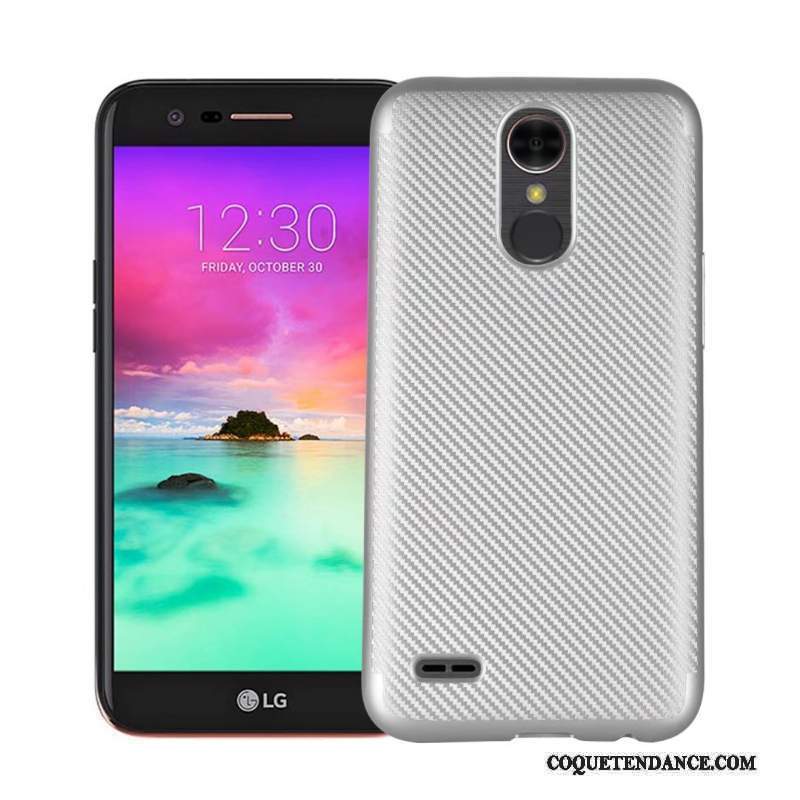 Lg K10 2017 Coque Étui Protection Fibre Argent