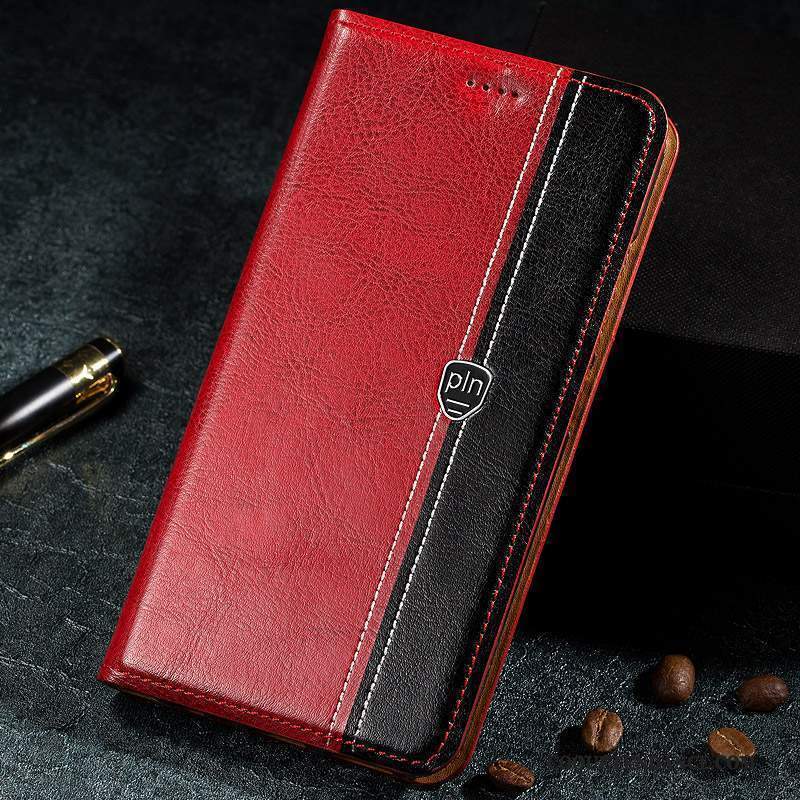 Mi 5x Coque Petit Cuir Véritable Protection Étui Rouge