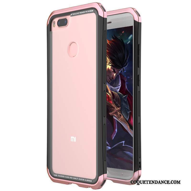 Mi 5x Coque Verre Trempé Métal De Téléphone Rose Border