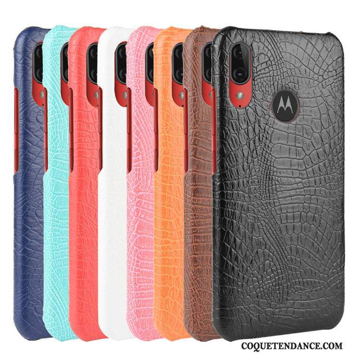 Moto E6 Plus Coque Difficile Cuir Crocodile Noir Étui