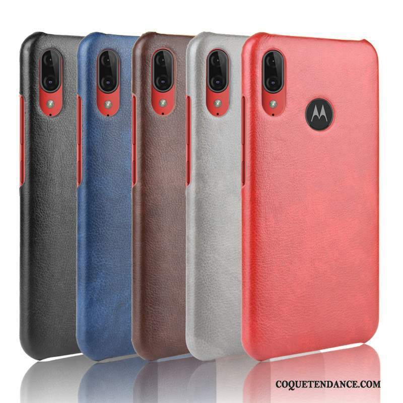 Moto E6 Plus Coque Étui Cuir Qualité Rouge