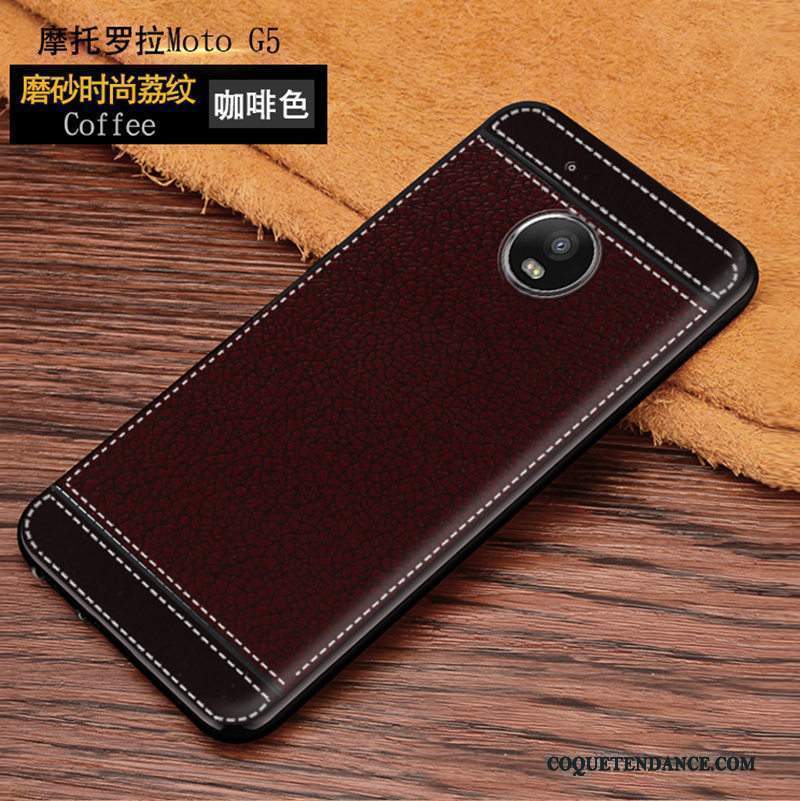 Moto G5 Coque De Téléphone Modèle Fleurie Cuir Délavé En Daim Litchi