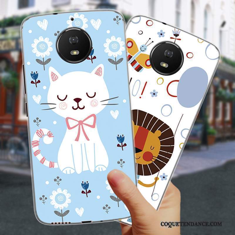 Moto G5s Plus Coque Peinture Dessin Animé Étui Bleu Clair Fluide Doux