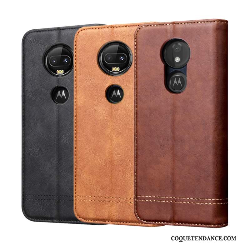 Moto G7 Plus Coque Étui Rouge Étui En Cuir Incassable Housse