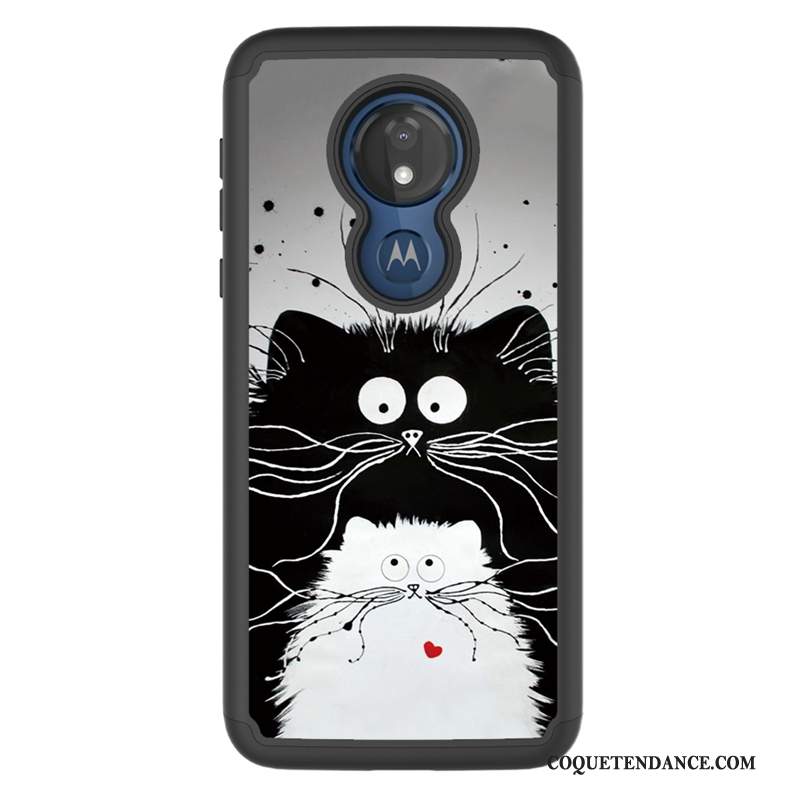 Moto G7 Power Coque Dessin Animé De Téléphone Noir Modèle Fleurie Tissu