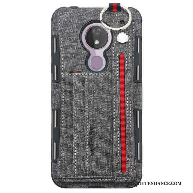 Moto G7 Power Coque Gris Étui En Cuir Ornements Suspendus Support Carte