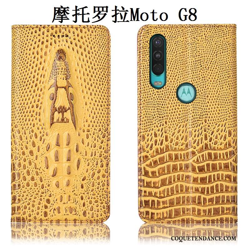 Moto G8 Coque Protection Cuir Véritable Incassable De Téléphone Jaune