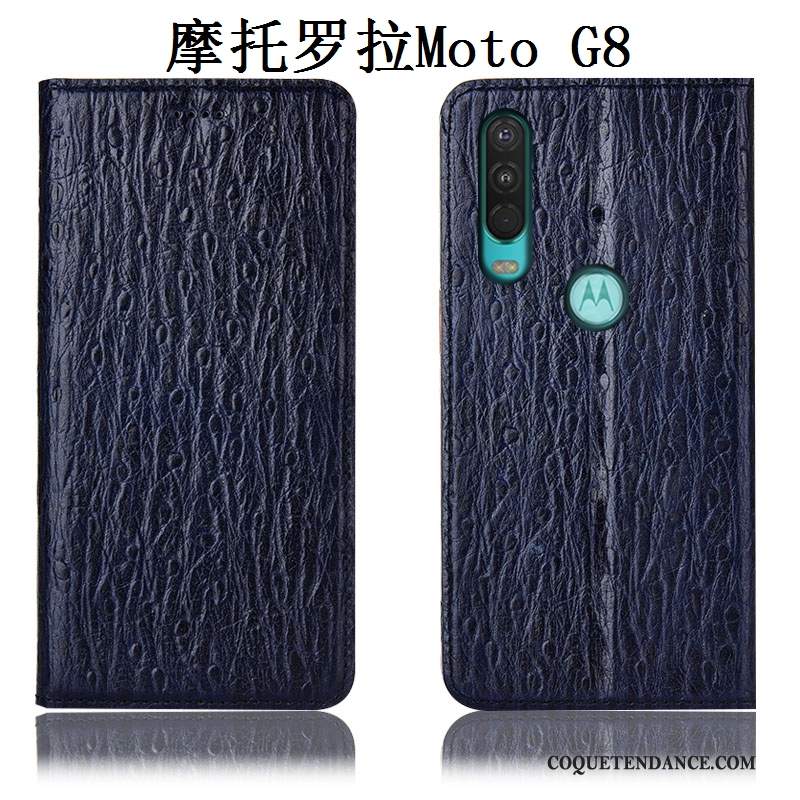 Moto G8 Coque Tout Compris Bleu Marin Incassable Oiseau Étui