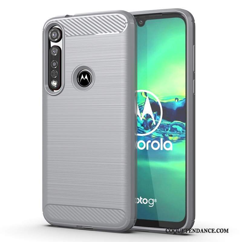 Moto G8 Plus Coque Incassable Modèle Fleurie Gris Étui Silicone