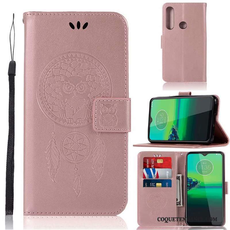 Moto G8 Plus Coque Incassable Étui En Cuir Protection Modèle Fleurie Rose