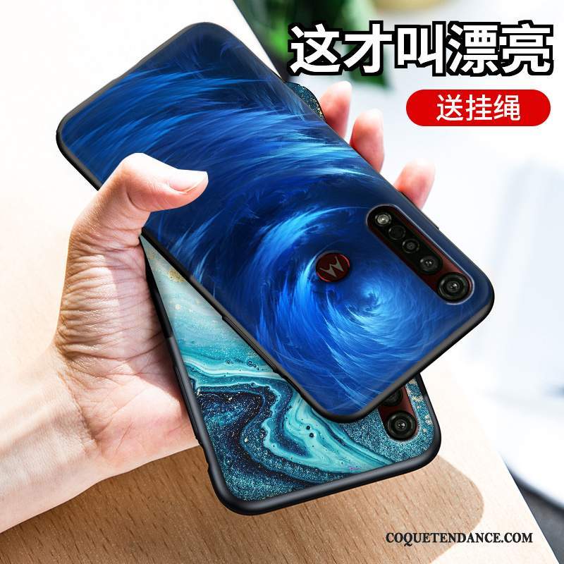 Moto G8 Plus Coque Silicone Bleu Étui Personnalisé De Téléphone