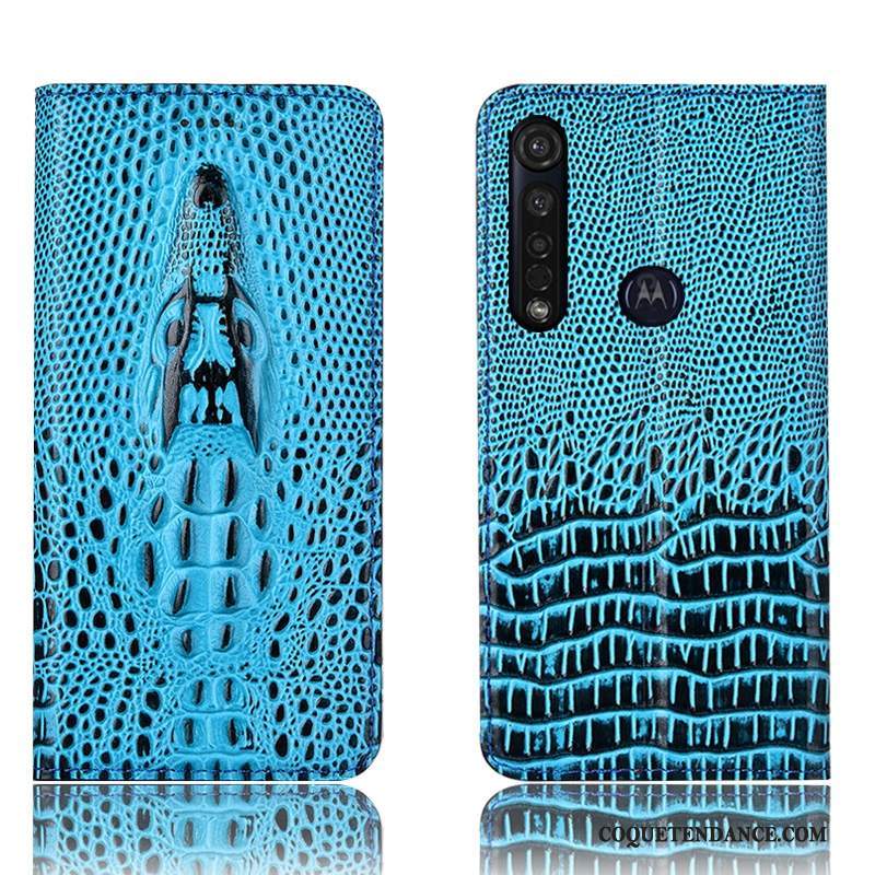 Moto G8 Plus Coque Étui De Téléphone Protection Bleu Crocodile