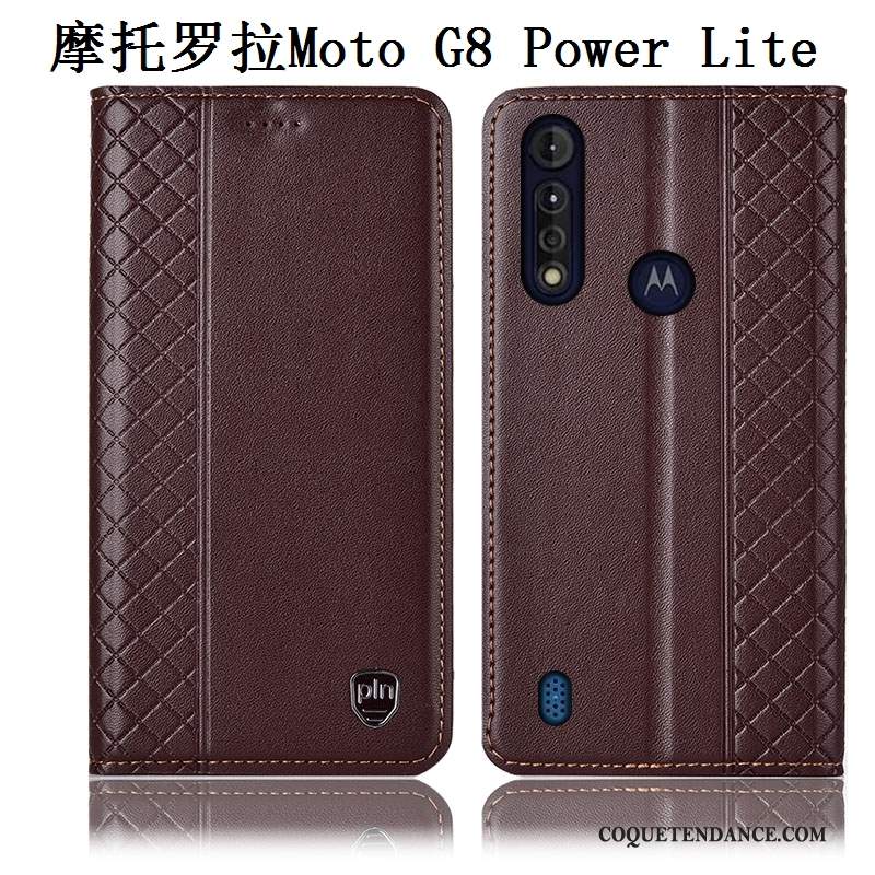 Moto G8 Power Lite Coque Incassable Étui Marron De Téléphone Cuir Véritable