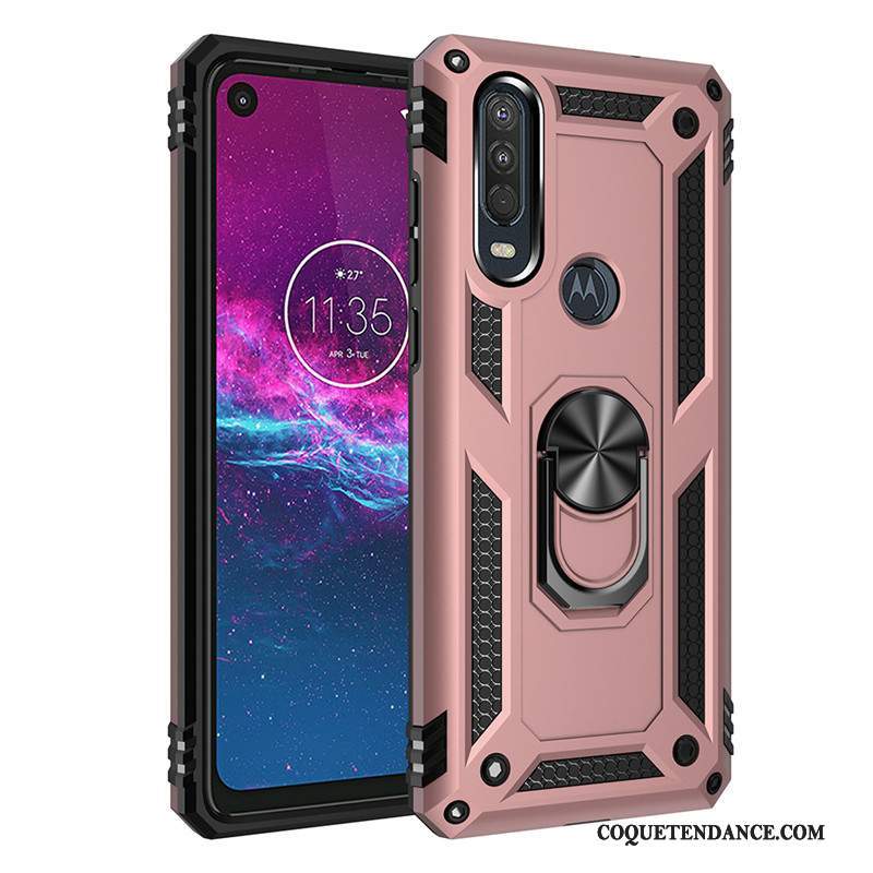 Motorola One Action Coque À Bord Incassable Rose De Téléphone Magnétisme