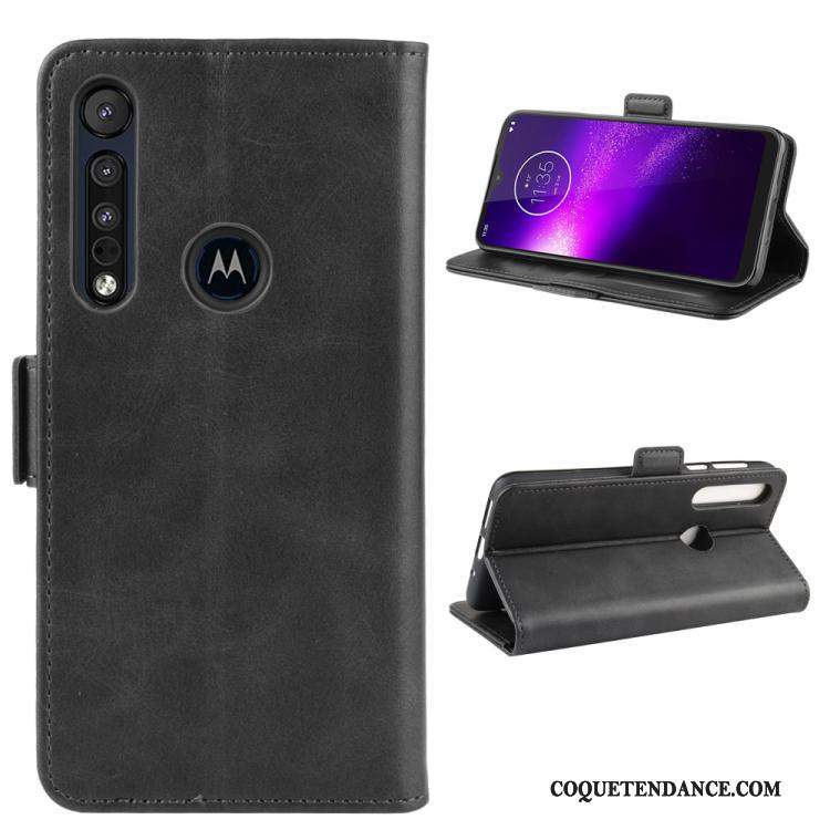 Motorola One Macro Coque Bovins Étui En Cuir Modèle Fleurie Tout Compris Noir