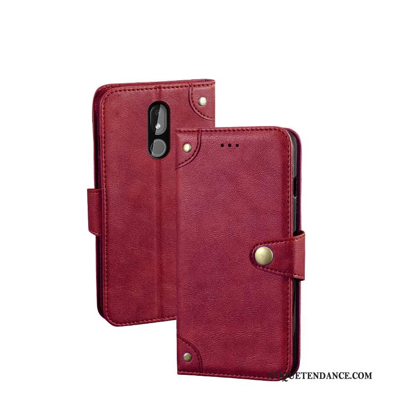 Nokia 3.2 Coque Protection Vintage Créatif Étui En Cuir Rouge