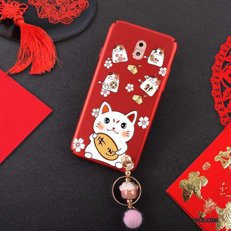 Nokia 3 Coque Ornements Suspendus Délavé En Daim Chat Rouge