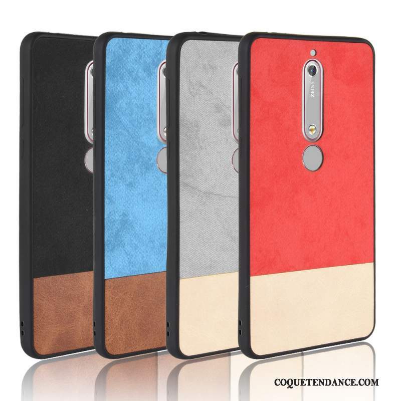 Nokia 6.1 Coque Tout Compris Denim De Téléphone Rouge Couture Couleurs